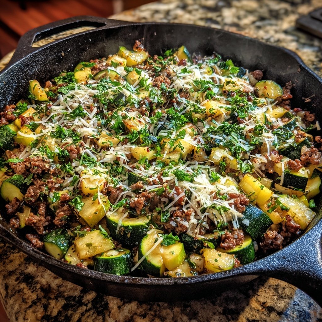 Ground Beef And Zucchini Dinner Skillet