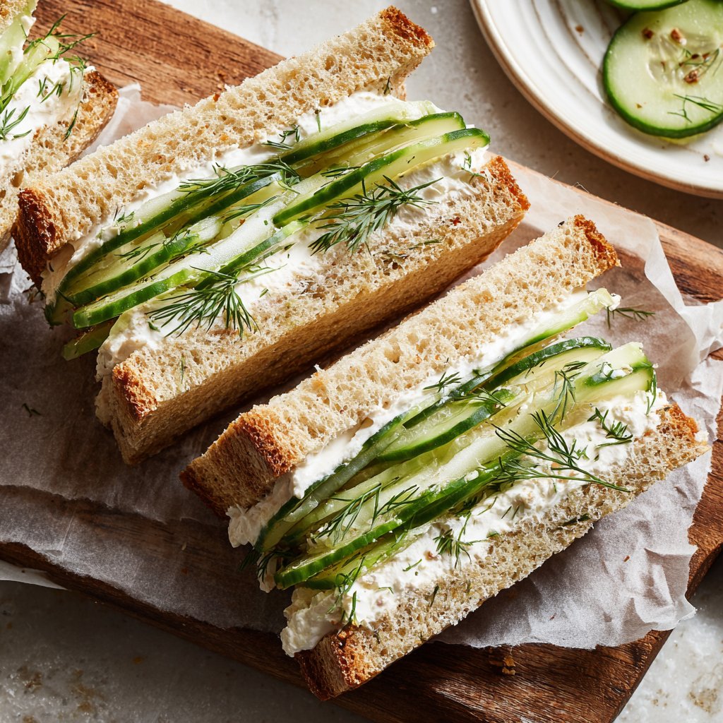 Light Cucumber Cream Cheese Sandwich Lunch